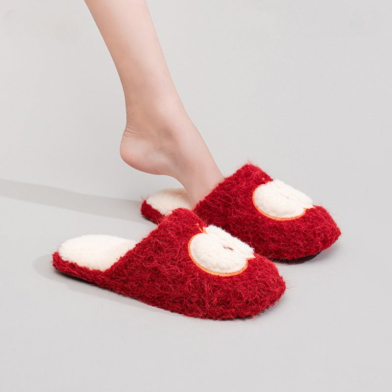 Fuzzy Apple Fruit Plush Slippers