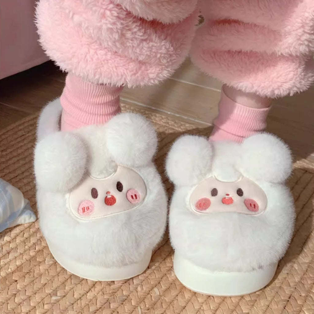Fuzzy Pom Pom Cartoon Slippers