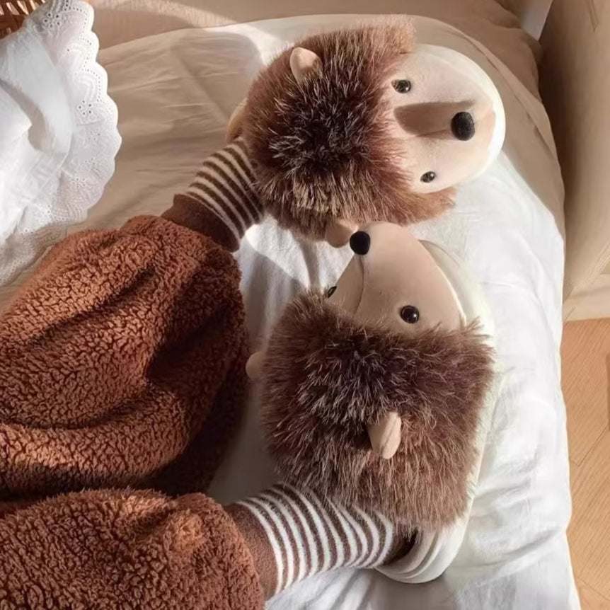 Whimsical Hedgehog 3D Plush Slippers