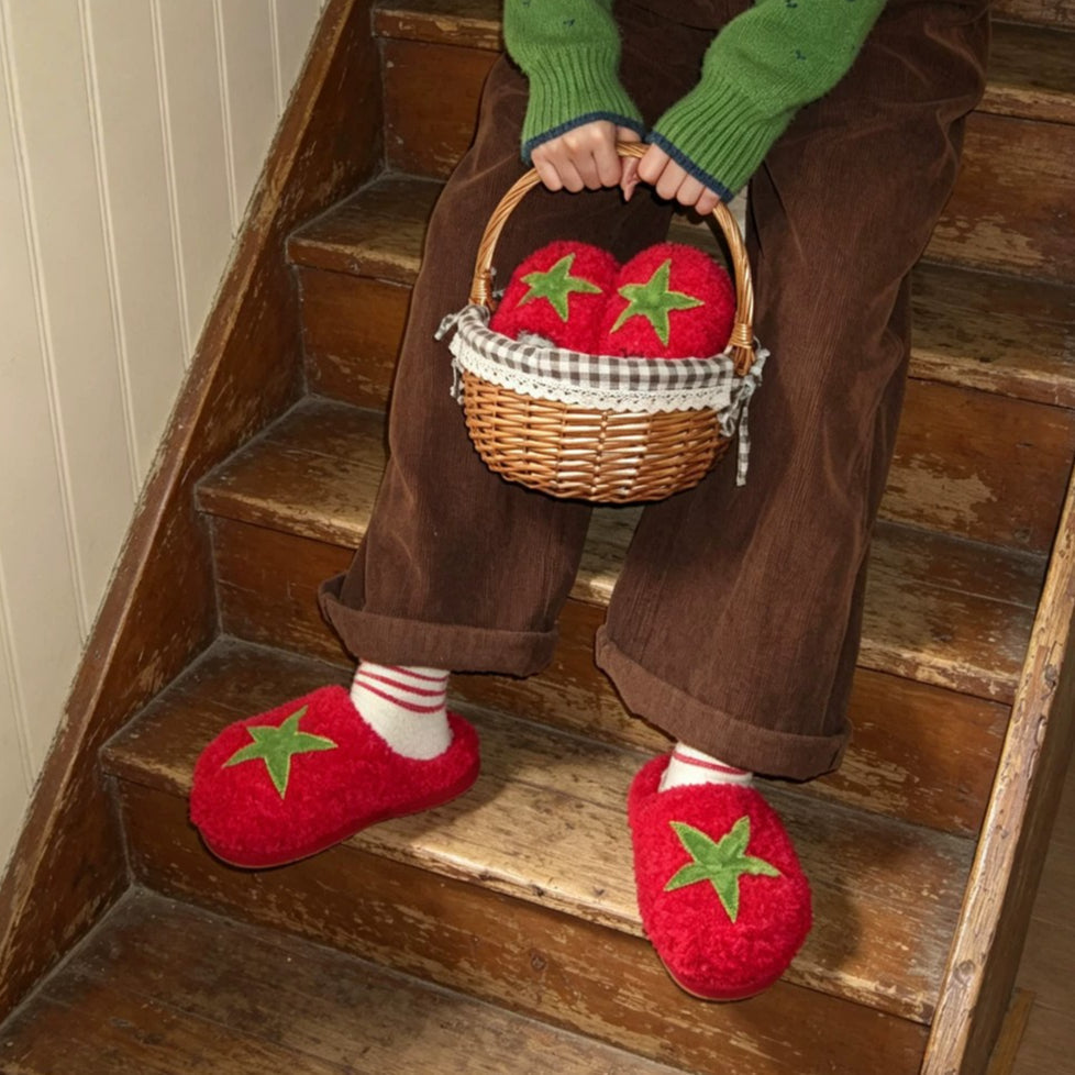 Plush Tomato Fleece House Slippers