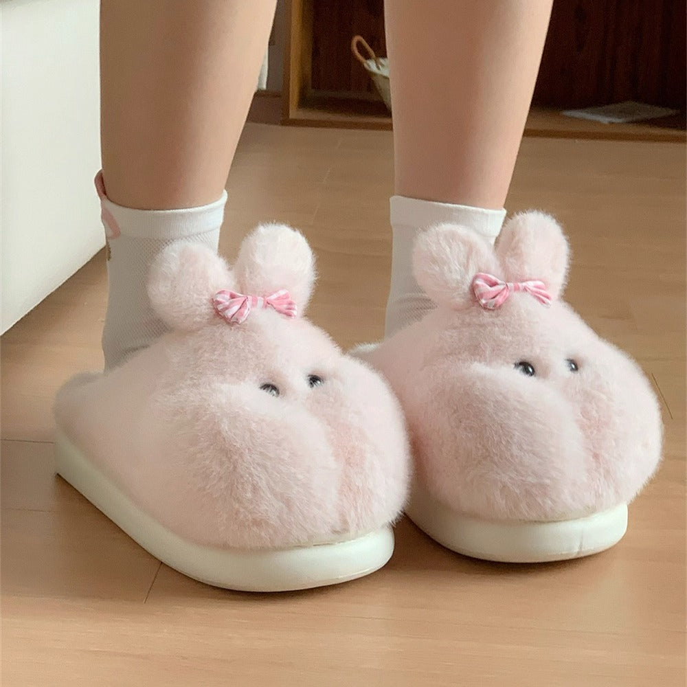 Chubby Bunny Bow Plush Slippers
