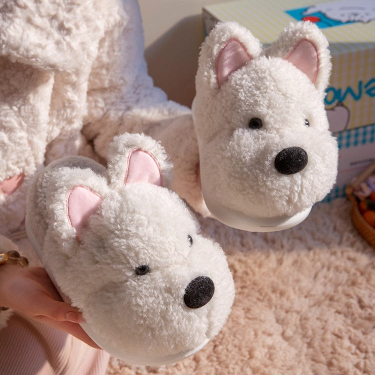 Fuzzy Puppy Dog Plush Slippers