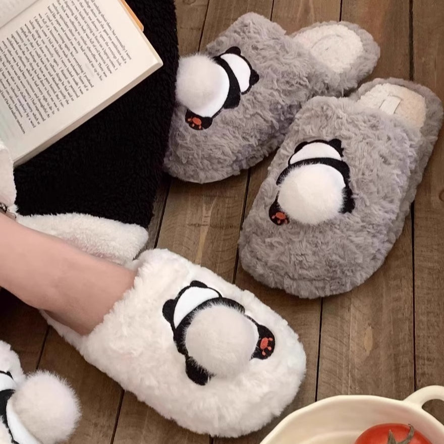 Panda Pom-Pom Fuzzy Slippers
