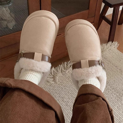 Buckle Strap Plush Clog Slippers