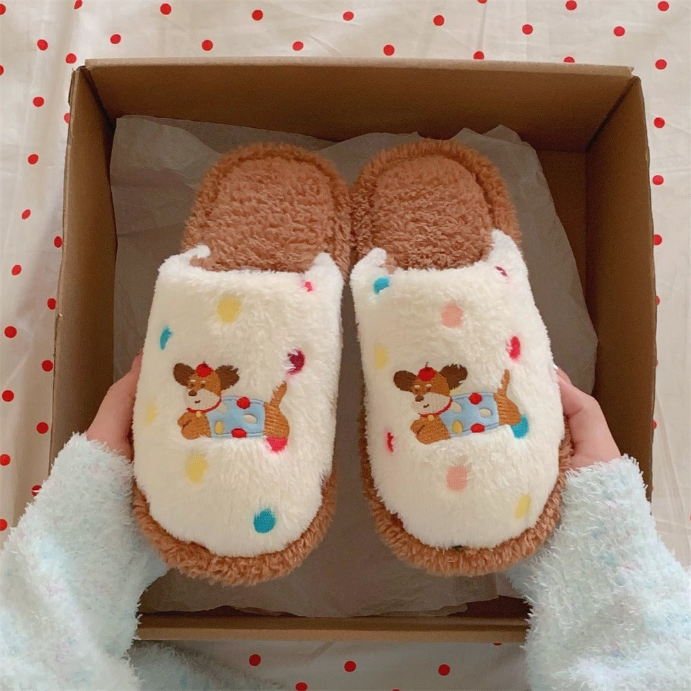 Dotted Pup Plush Home Slippers