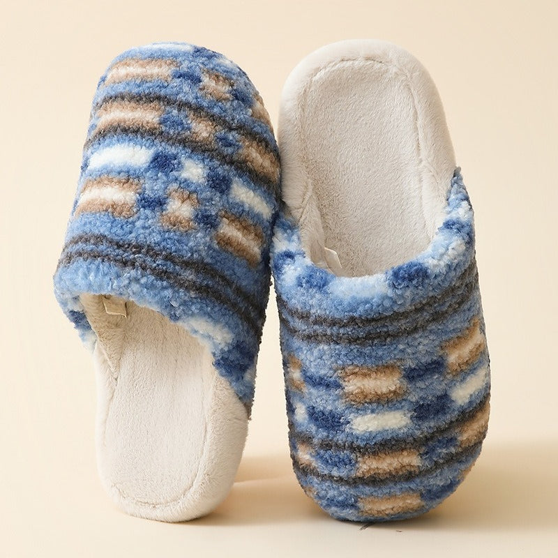 Fuzzy Plaid Quiet Home Slippers