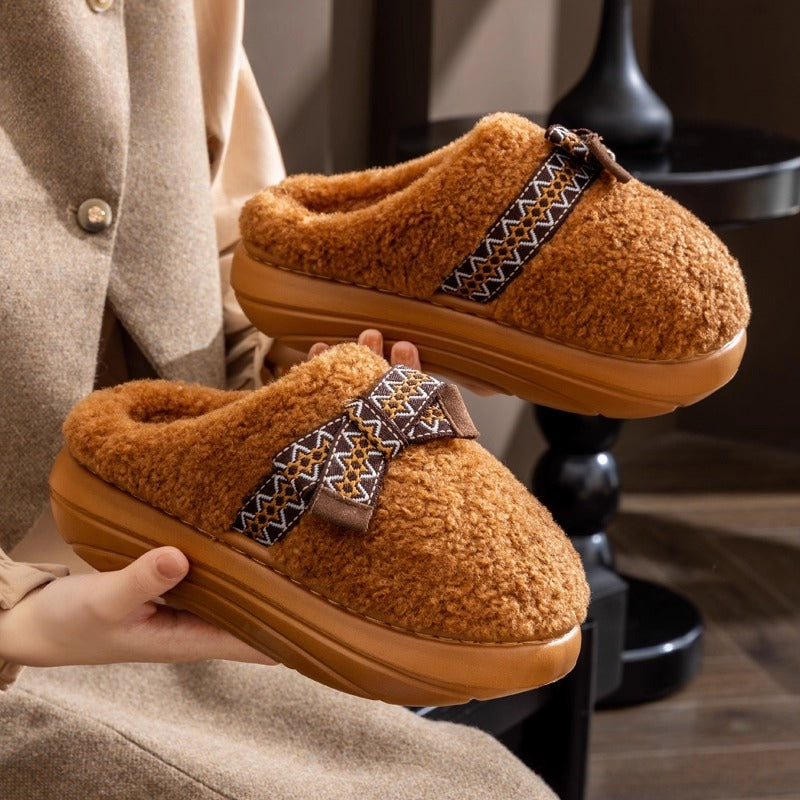 Chunky Platform Bow Teddy Slippers