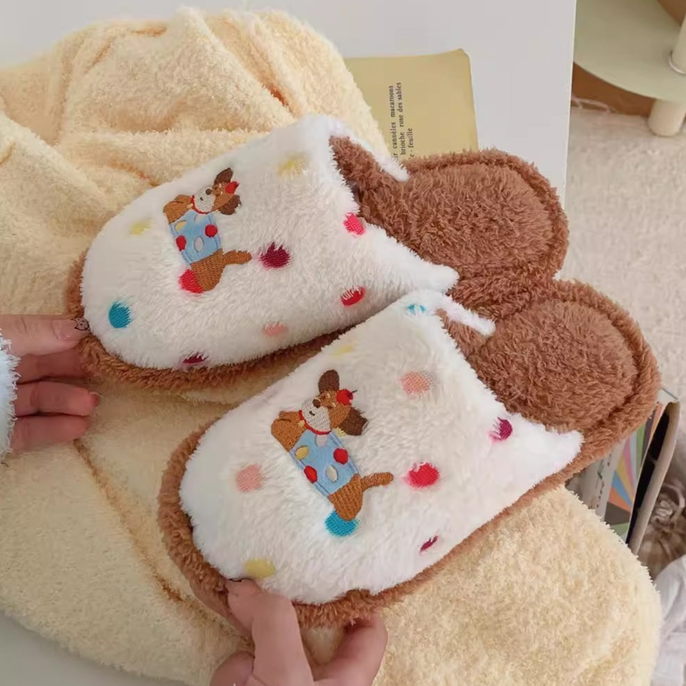 Dotted Pup Plush Home Slippers