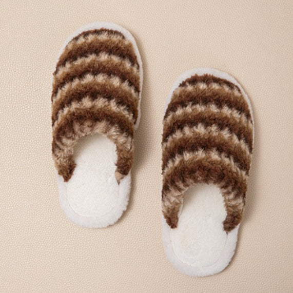Textured Stripe Plush Home Slippers
