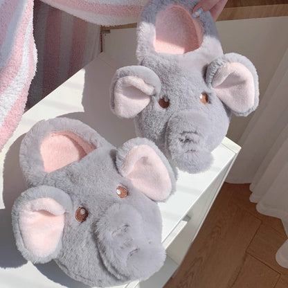 Whimsical 3D Elephant Plush Slippers