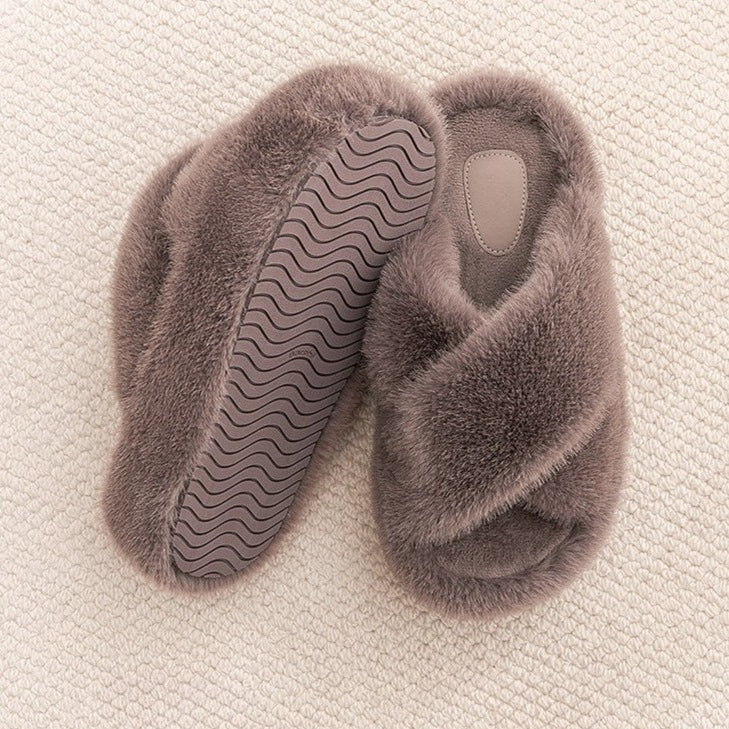 Fuzzy Platform Strap Slippers