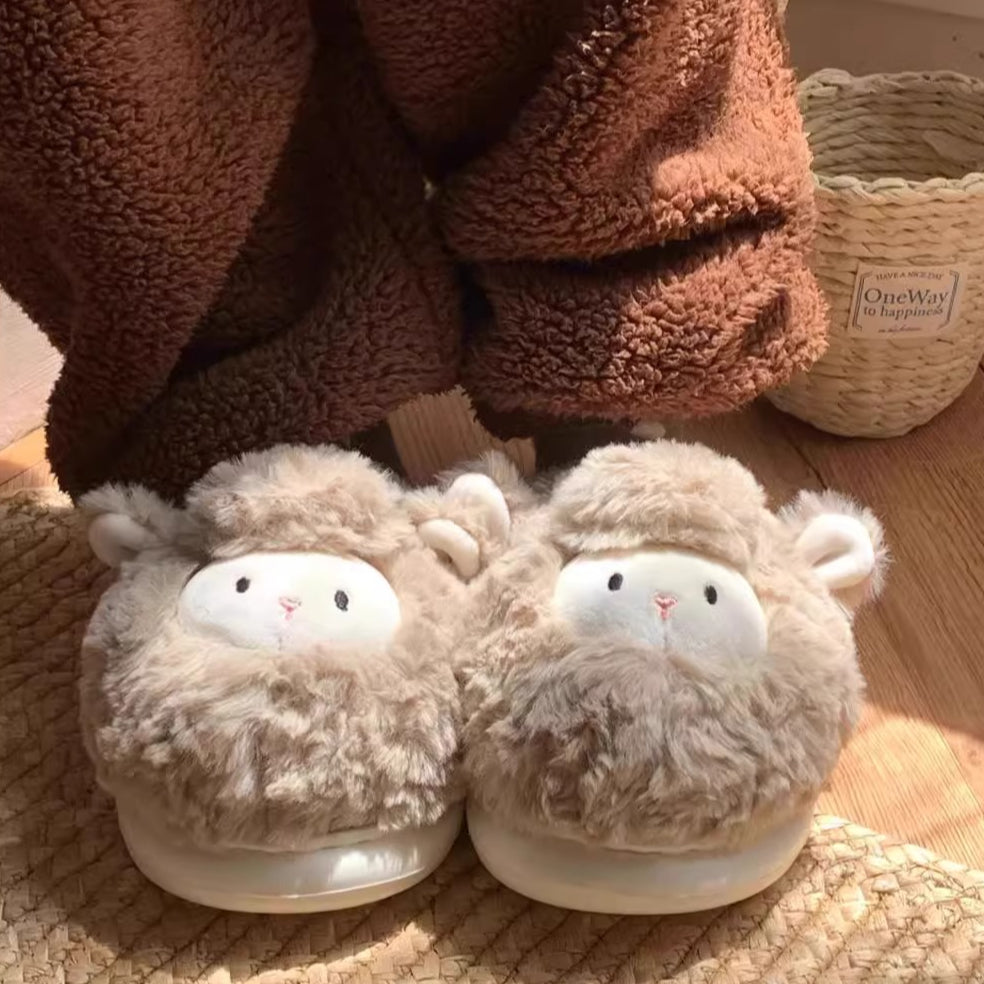 Fuzzy Lamb Animal Plush Slippers