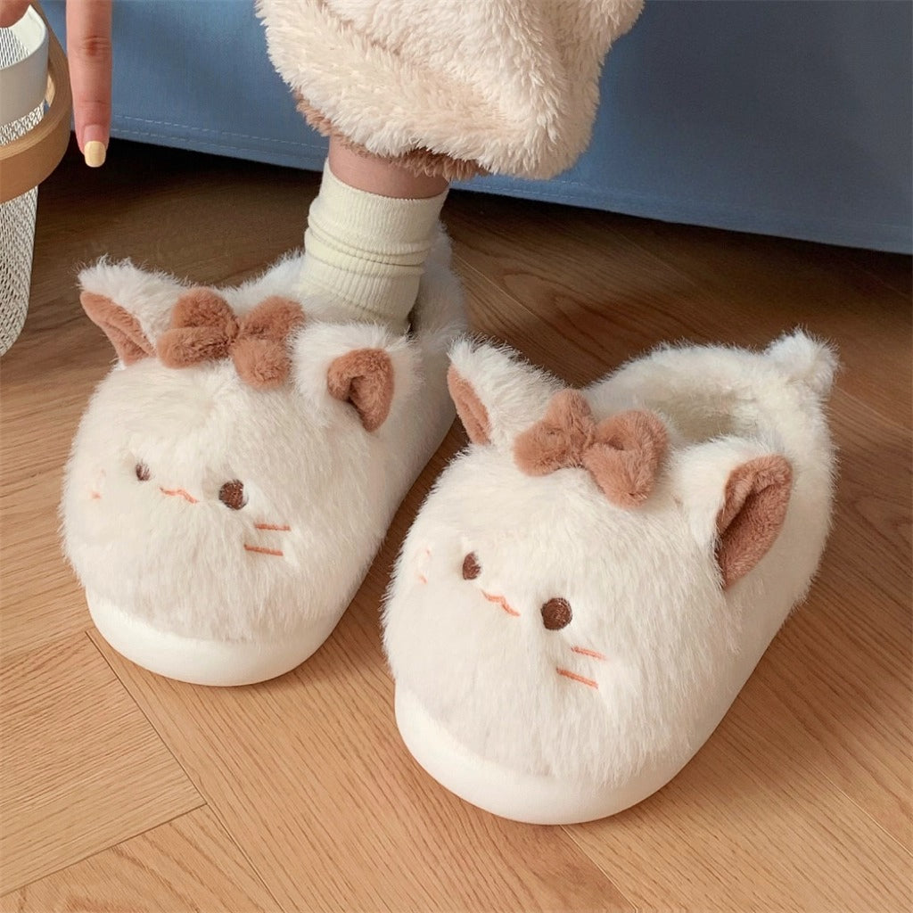 Fuzzy Cat Bow Enclosed Slippers