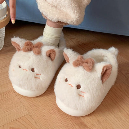 Fuzzy Cat Bow Enclosed Slippers
