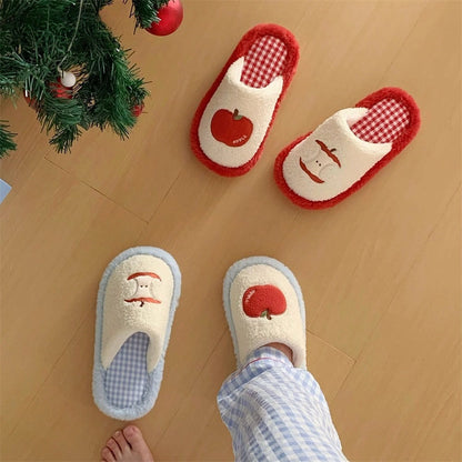 Apple Patch Fuzzy House Slippers