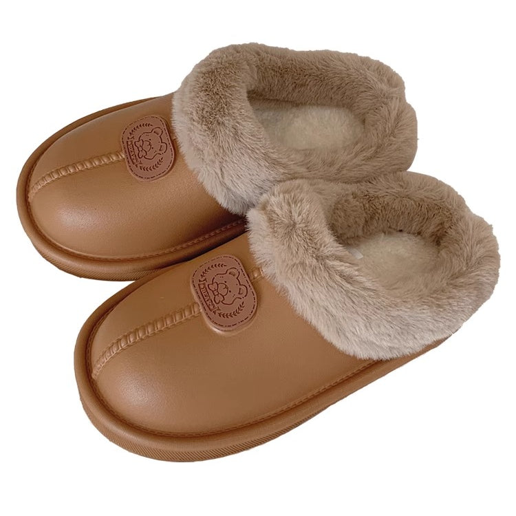 Fuzzy Collar Bear Patch slippers