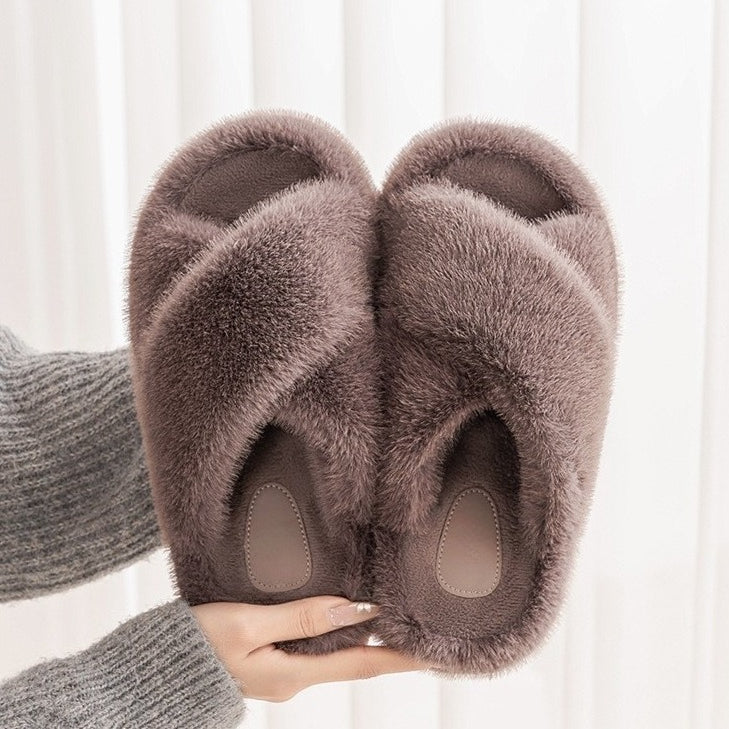 Fuzzy Platform Strap Slippers