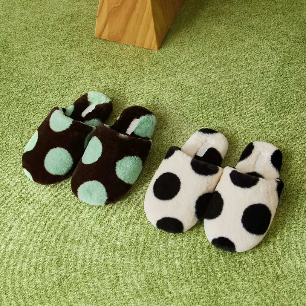 Retro Polka Dot Plush Slippers