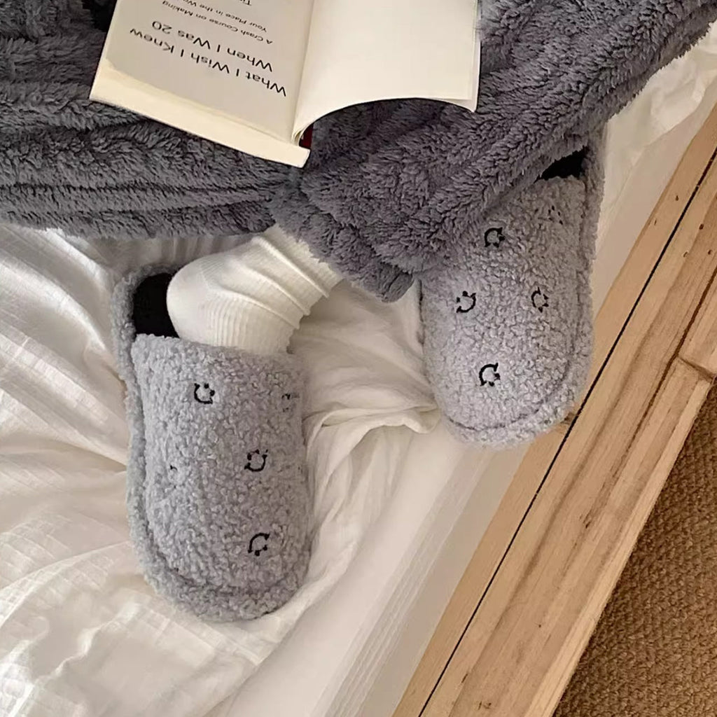 Happy Face Fuzzy Plush Slippers