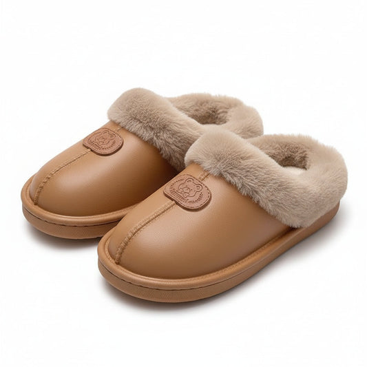 Fuzzy Collar Bear Patch slippers