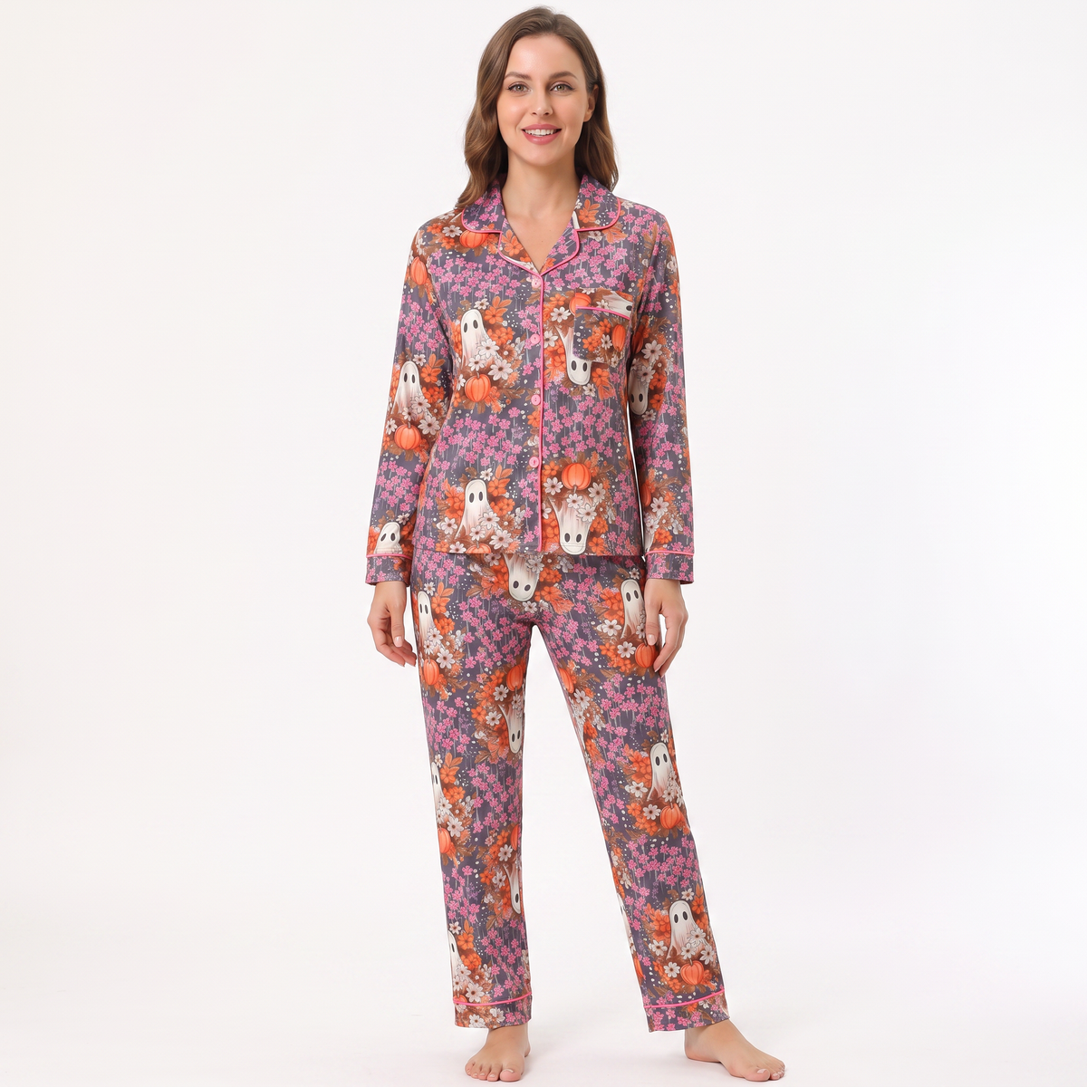 Floral Pumpkins & Ghosts Halloween Pajamas