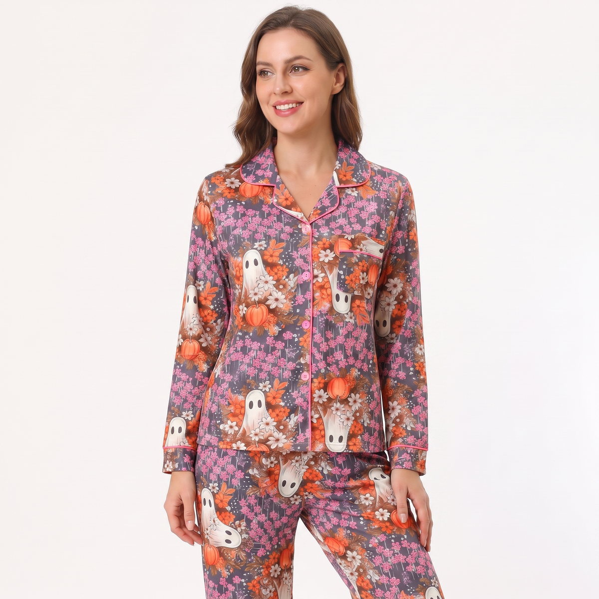 Floral Pumpkins & Ghosts Halloween Pajamas