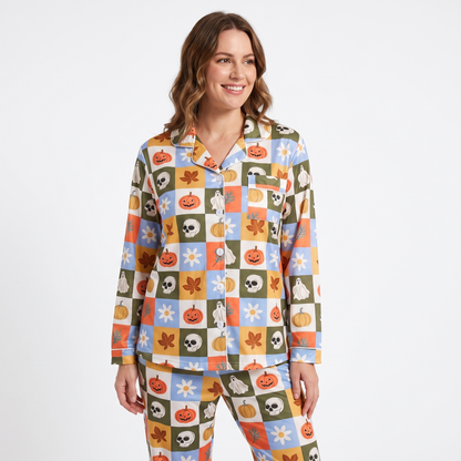 Autumn Grid & Skulls Pajamas