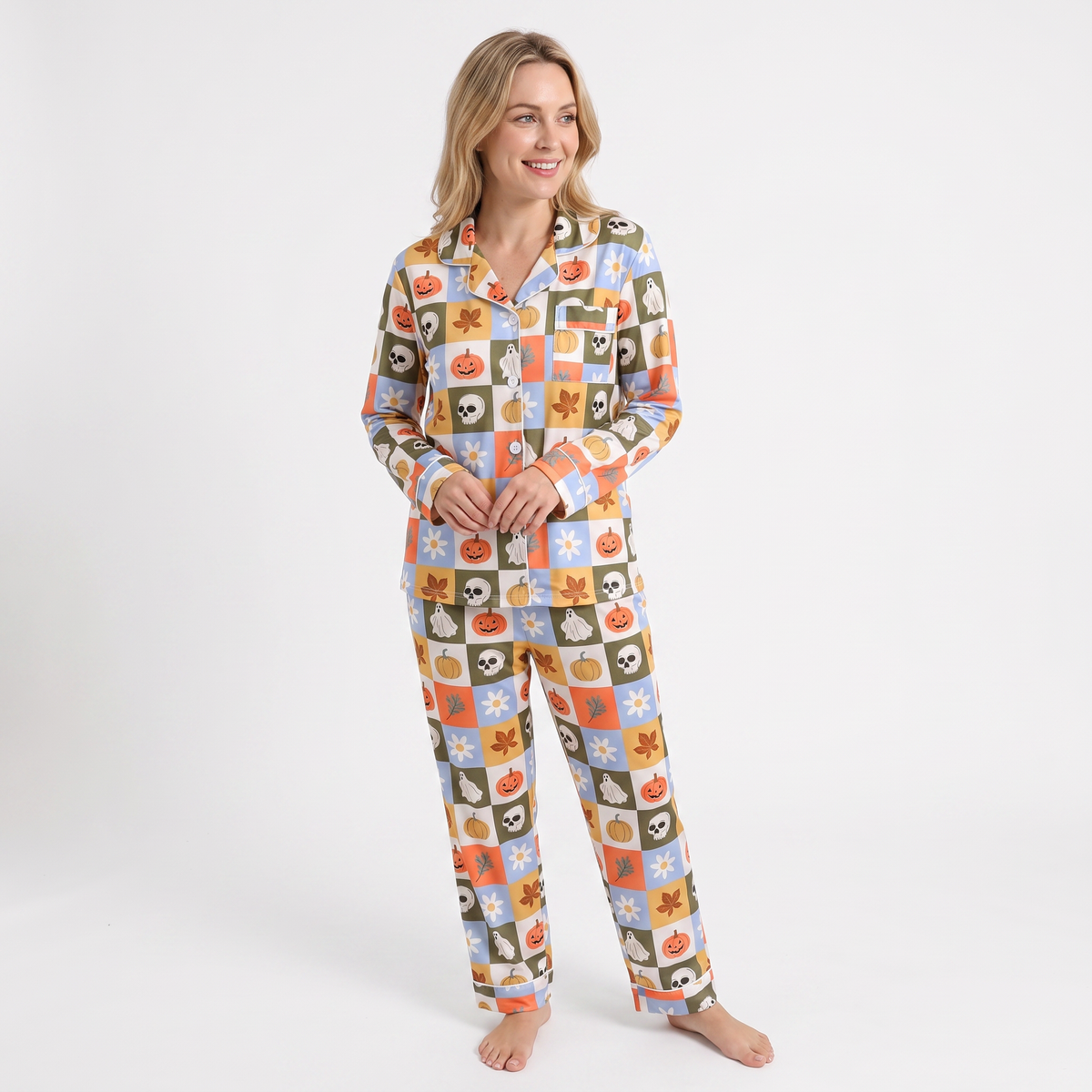 Autumn Grid & Skulls Pajamas