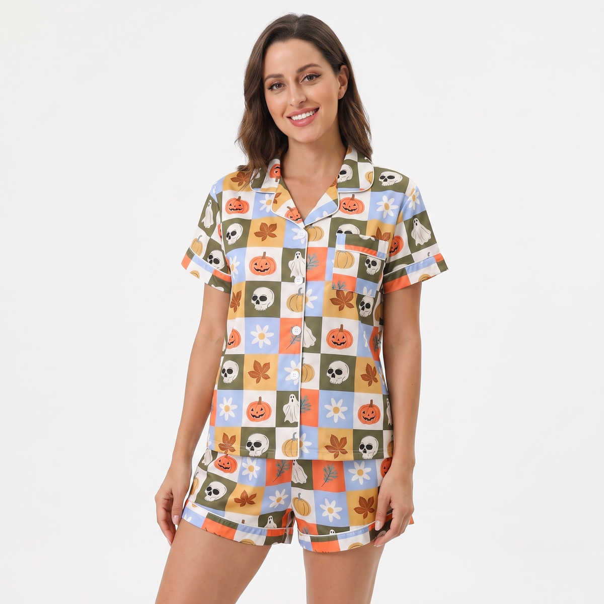 Autumn Grid & Skulls Pajamas