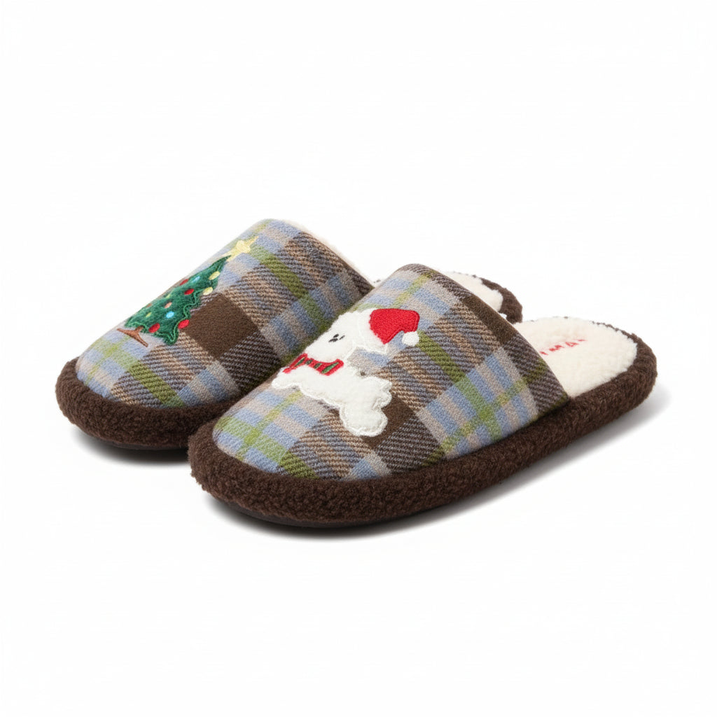 Plaid Pup Holiday slippers