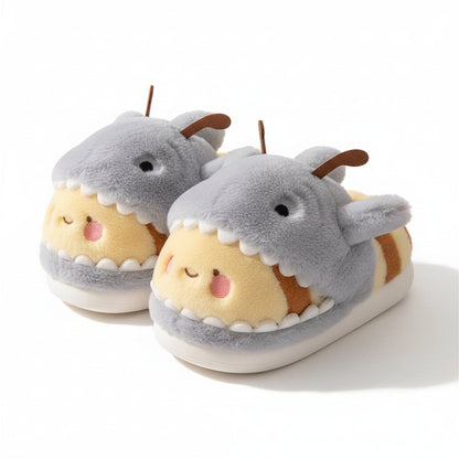 Shark-Bee Plush Closed-Heel Slippers
