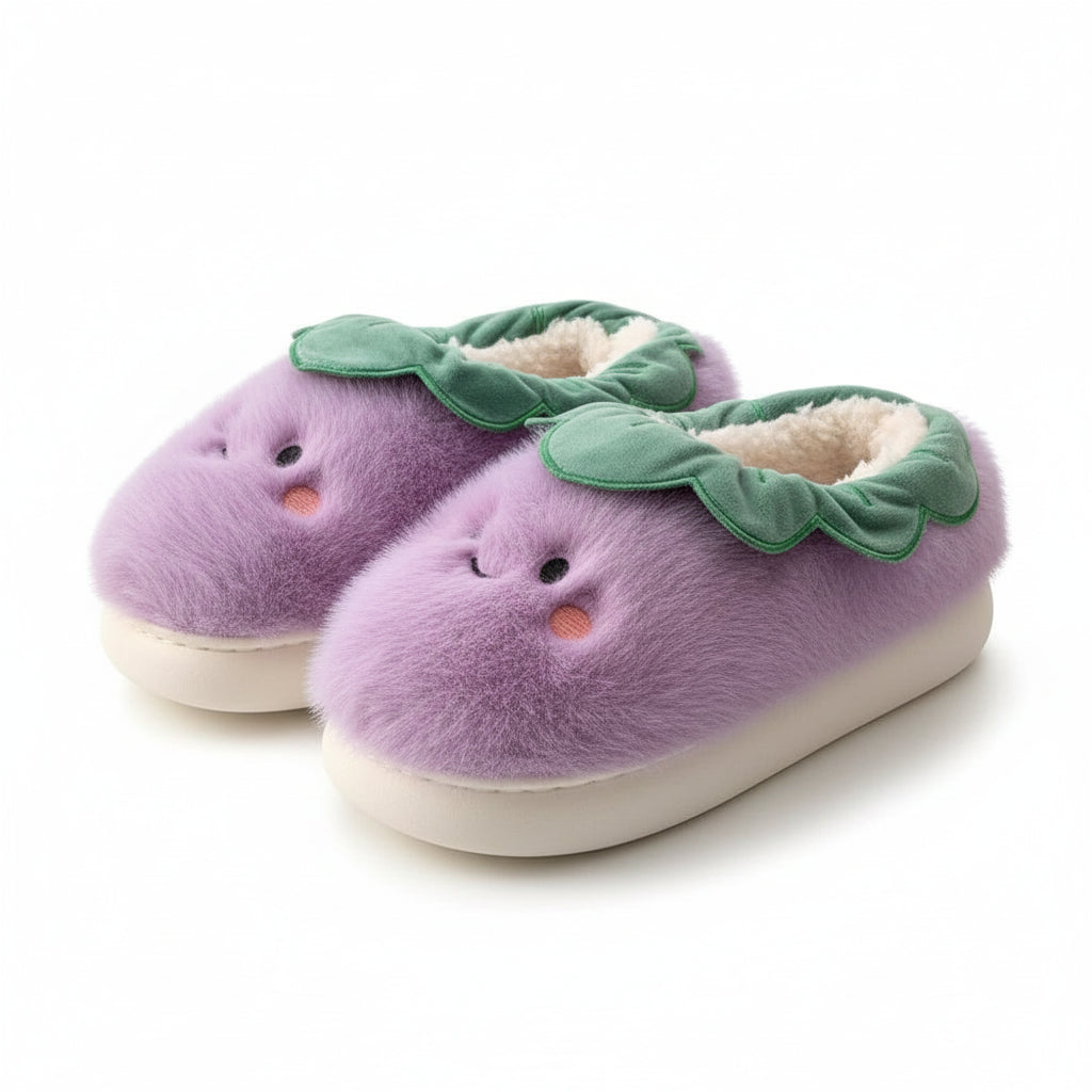 Smiley Eggplant Slippers