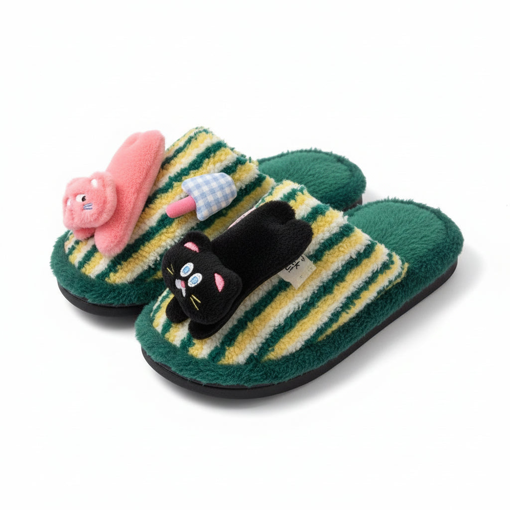 Striped Kitty Charm Home Slippers