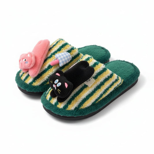 Striped Kitty Charm Home Slippers