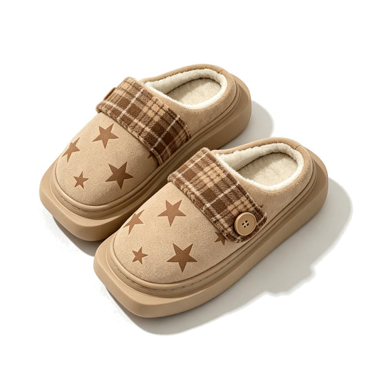 Retro Star Plaid Platform Slippers